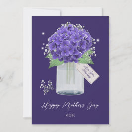 Tarjeta Flor morada de hidrangea feliz Día de la Madre