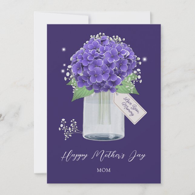 Tarjeta Flor morada de hidrangea feliz Día de la Madre (Anverso)