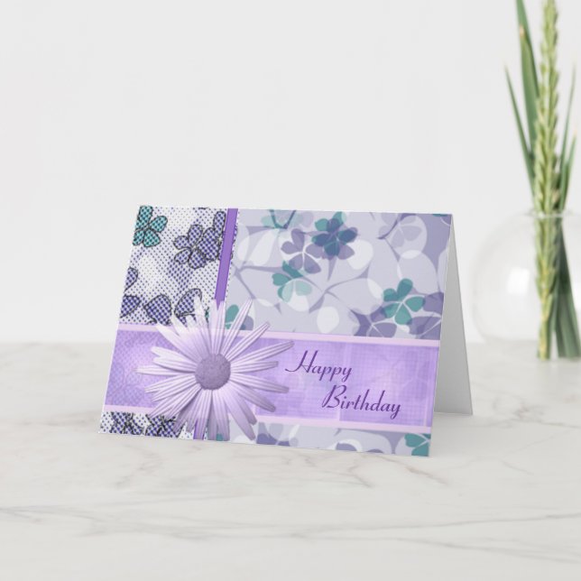 Tarjeta Flor morada impresa feliz cumpleaños (Anverso)