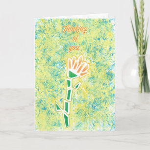 Tarjeta Flor naranja amarilla geométrica Pensando en ti
