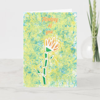 Tarjeta Flor naranja amarilla geométrica Pensando en ti