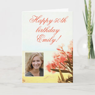 Tarjeta Flor Oleandra Naranja Cumpleaños 50 Foto