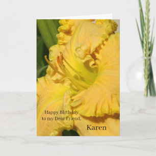 Tarjeta Flor rizada amarillo grande del Daylily