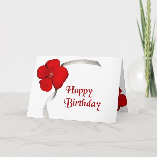 Tarjeta Flor Roja - Feliz cumpleaños (Anverso)