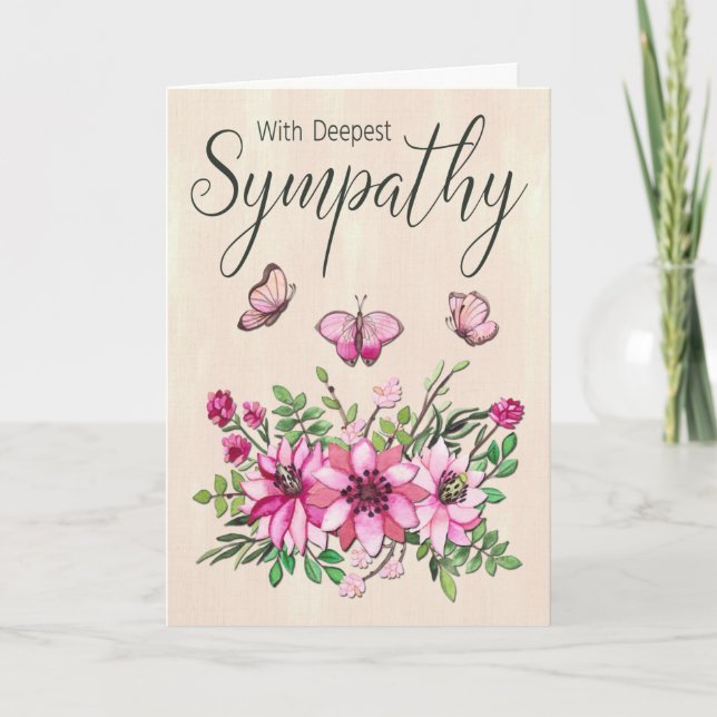 Tarjeta Flor rosa Bouquet y mariposas para simpatía (Anverso)
