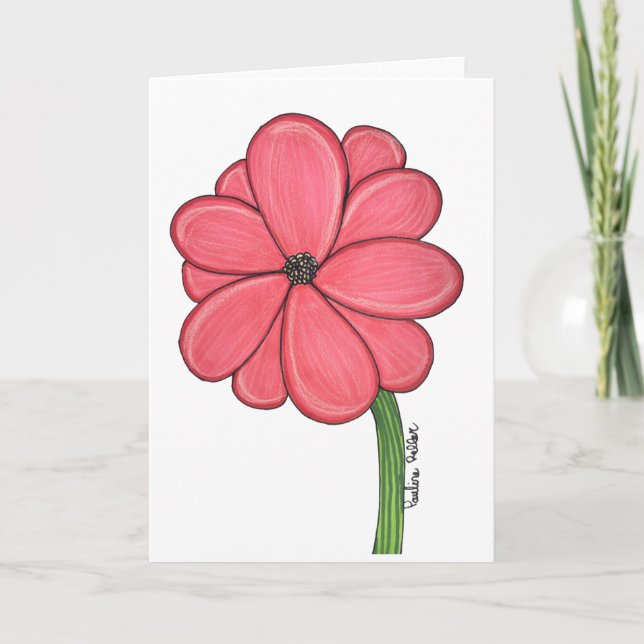 Tarjeta Flor rosa con fondo blanco en blanco (Anverso)