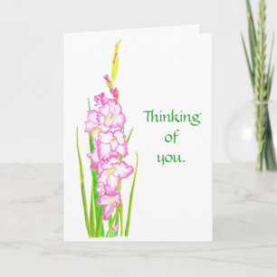 Tarjeta Flor rosa de gladiola blanca pensando en tus tarje