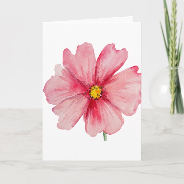 Tarjeta Flor rosa pintada a mano (en blanco) (Anverso)