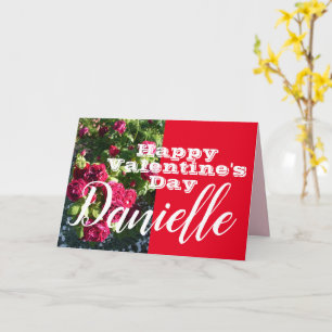 Tarjeta Flor rosa roja Feliz Día de San Valentín, nombre d