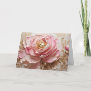 Tarjeta Flor rosada y peónica de oro pastel