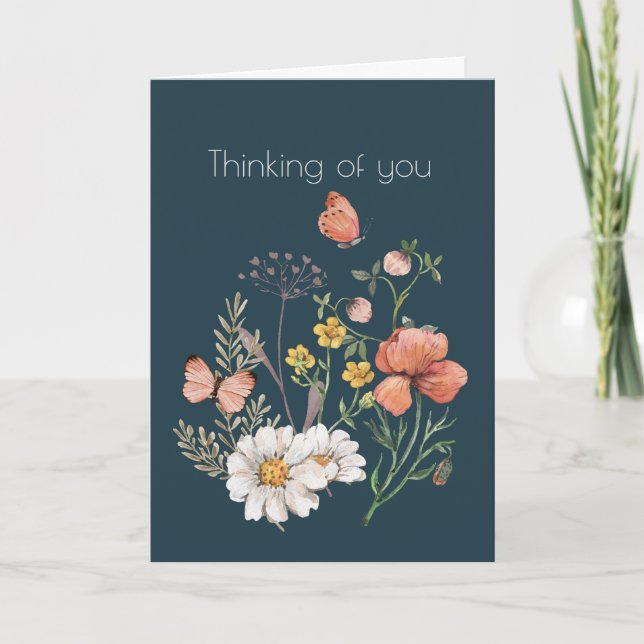 Tarjeta Flor Silvestre Botánica Boho Pensando en Ti (Anverso)