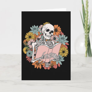 Tarjeta Flor silvestre Esqueleto floral leyendo libro Bibl