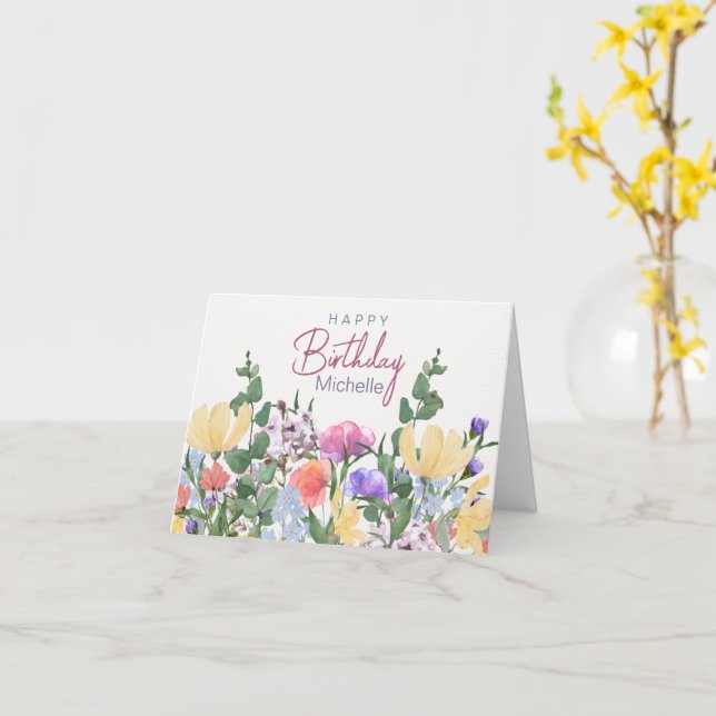 Tarjeta Flor silvestre feliz de cumpleaños personalizada (flor amarilla)