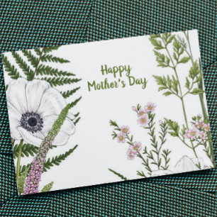 Tarjeta Flor silvestre frondosa Botánica Día de la Madre