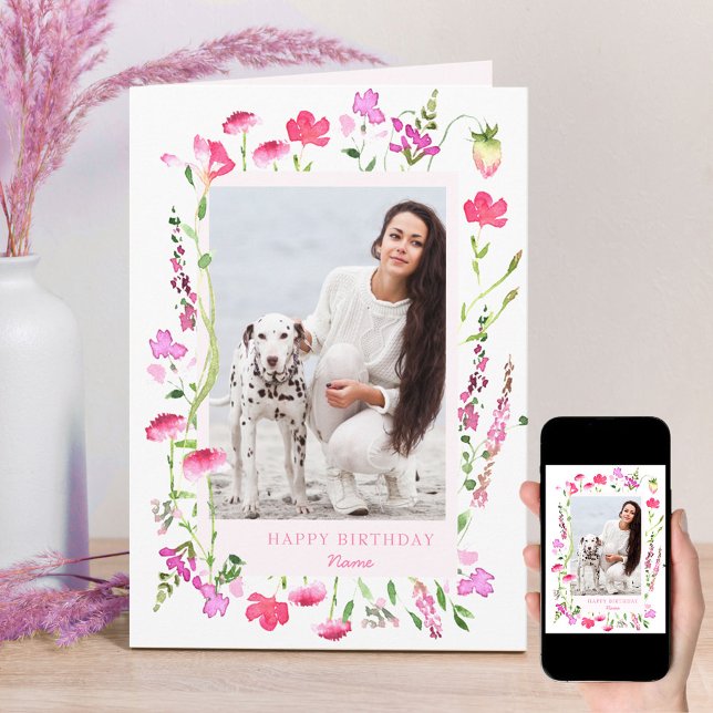 Tarjeta Flor silvestre rosa Delicate Foto Floral Cumpleaño (Subido por el creador)