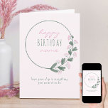 Tarjeta Flor silvestre rosa Simple Personalizado Cumpleaño<br><div class="desc">Tarjeta de cumpleaños feliz personalizada con una simple corona de flores silvestres rosas y tipografía dulce. Diseño sencillo y sobrio con una agradable paleta de colores rosa pastel, rosa y verde. Tienes la opción de editar el saludo en la parte delantera y el interior está en blanco para que lo...</div>