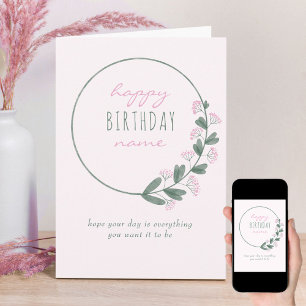 Tarjeta Flor silvestre rosa Simple Personalizado Cumpleaño