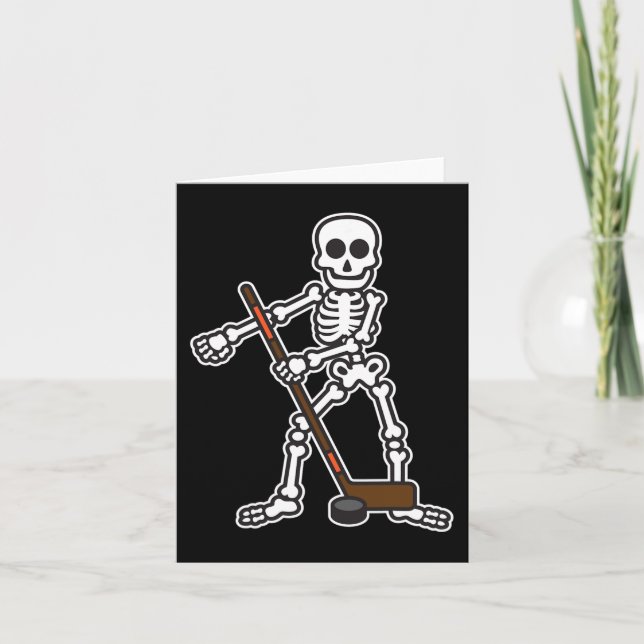 Tarjeta Flor Skeleton Hockey Jugador disfraz de Halloween (Anverso)