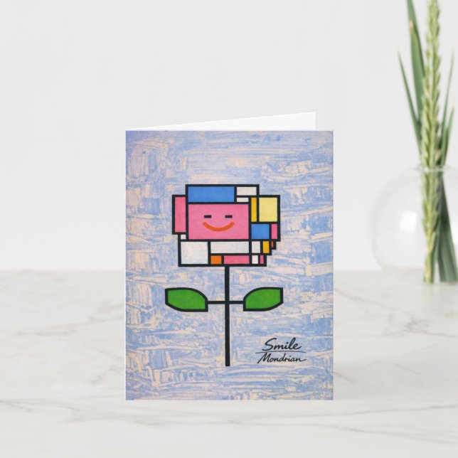Tarjeta Flor sonriente al estilo de Mondrian Divertida Fel (Anverso)