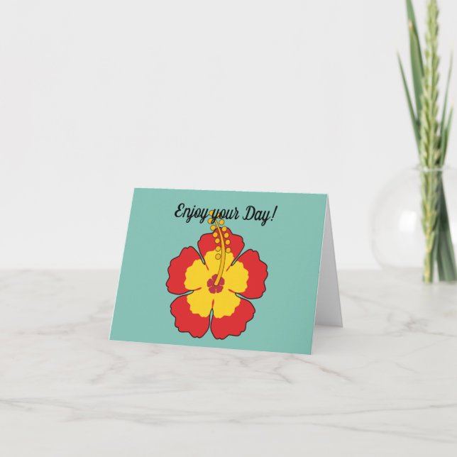 Tarjeta Flor tropical hibiscus roja | Añadir el texto (Anverso)