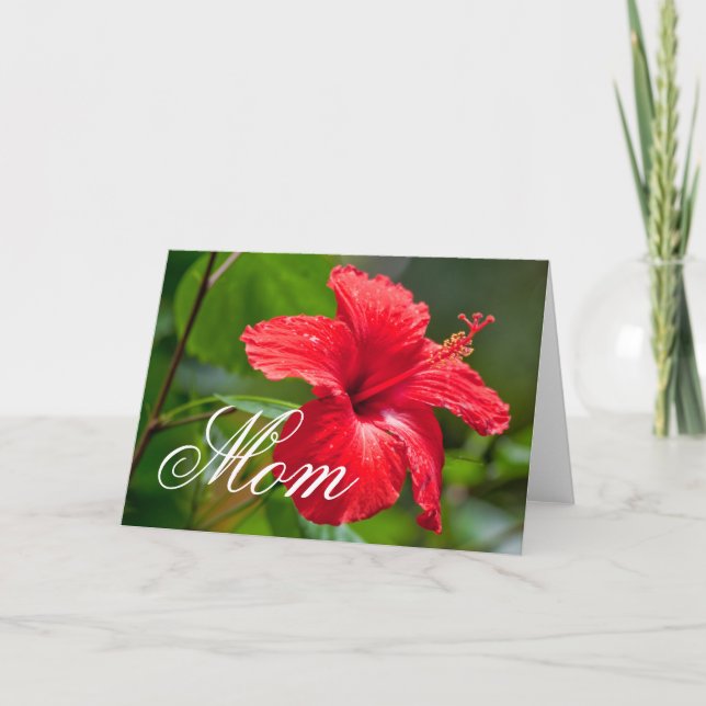 Tarjeta Flor tropical hibiscus rojo Día de la Madre (Anverso)