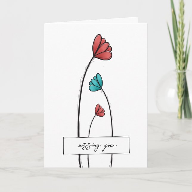 Tarjeta Flor Verde azulada roja (Anverso)