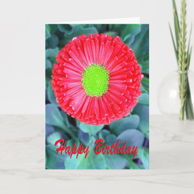 Tarjeta Flor verde y roja de cumpleaños (Anverso)