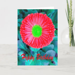 Tarjeta Flor verde y roja de cumpleaños