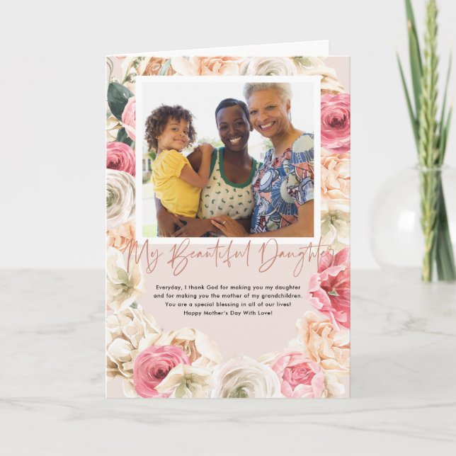 Tarjeta Flora acuarela | Foto Ca del Día de la Madre Hija (Anverso)