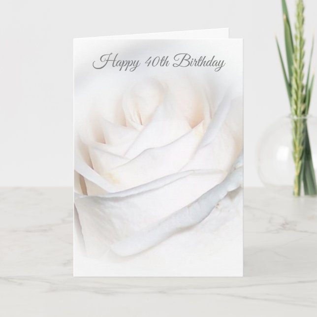 Tarjeta Flora de rosa blanca personalizada 40 cumpleaños (Anverso)