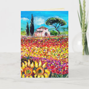 Tarjeta FLORA EN TOSCANA Amapolas y Girasoles