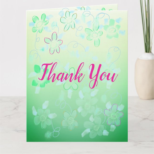 Tarjeta Flora Verde Rosa Y Verde azulada (Anverso)