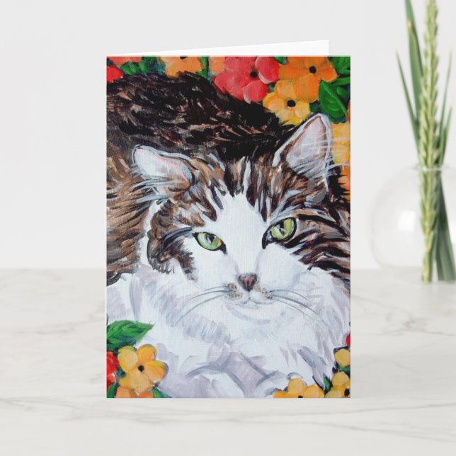 Tarjeta Flora y felino (Anverso)