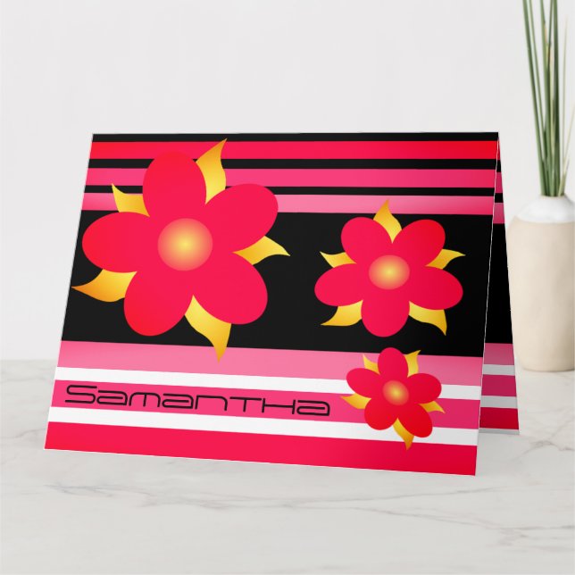 Tarjeta Flora Y Tiras Rosadas (Anverso)