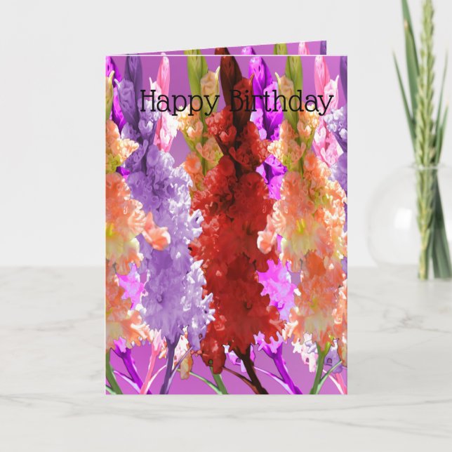 Tarjeta Floraciones de Alcea de Elegancia, Cumpleaños (Anverso)