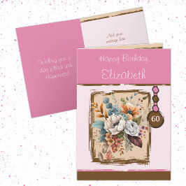 Tarjeta Floral 60 cumpleaños nombre personalizado marrón