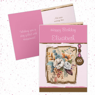 Tarjeta Floral 60 cumpleaños nombre personalizado marrón