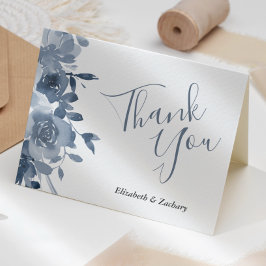 Tarjeta Floral acuarela Boda azul turbio gracias