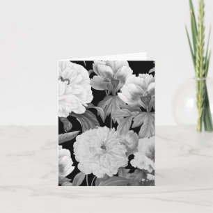 Tarjeta Floral acuarela de color negro y blanco
