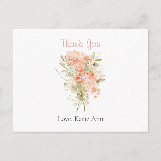 Tarjeta floral acuarela de flor silvestre rosa (Anverso)