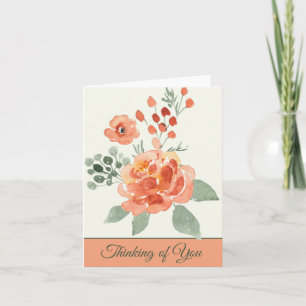 Tarjeta floral acuarela naranja y verde personalizable sin