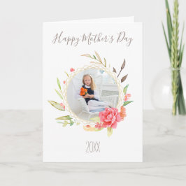 Tarjeta Floral Acuarela Simple con Foto Día de la Madre