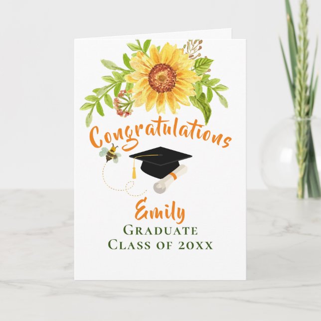 Tarjeta floral amarilla de felicitación por gradua (Anverso)