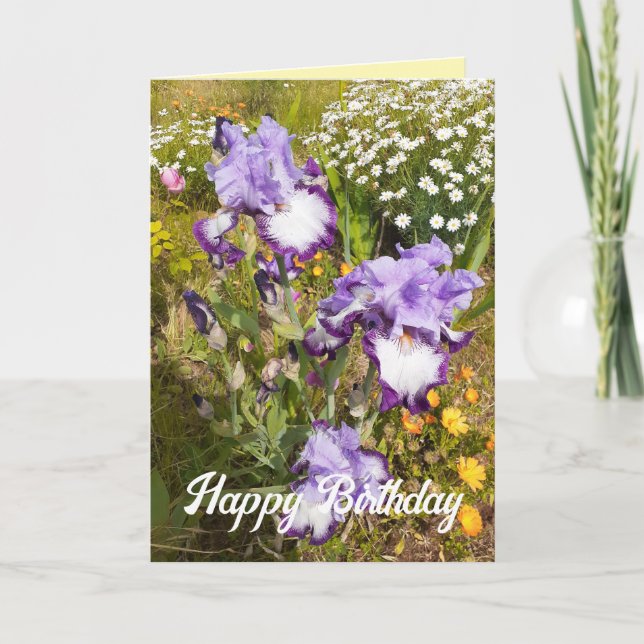 Tarjeta floral amarilla Iris e irlandesa (Anverso)