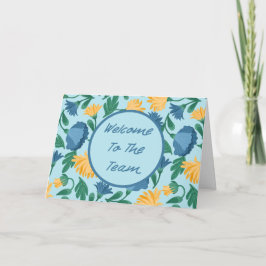 Tarjeta Floral azul bienvenida al equipo nuevo empleado