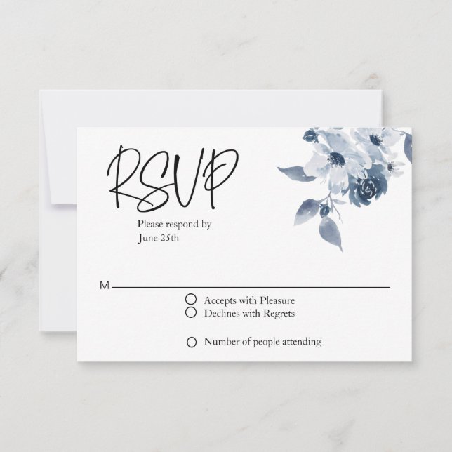 Tarjeta floral azul Boda RSVP (Anverso)