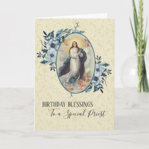 Tarjeta Floral azul   Cumpleaños del sacerdote   Madre Vir