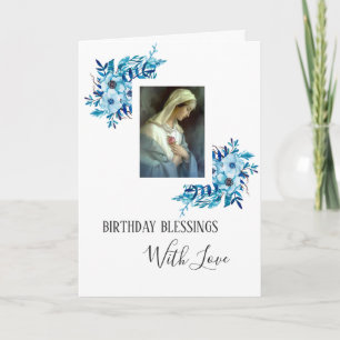 Tarjeta Floral Azul   Cumpleaños   Virgen Madre María