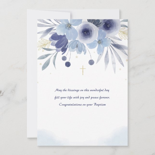 Tarjeta floral azul de bautismo (Anverso)