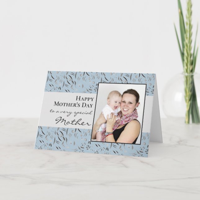 Tarjeta Floral azul: feliz día de la madre (Anverso)